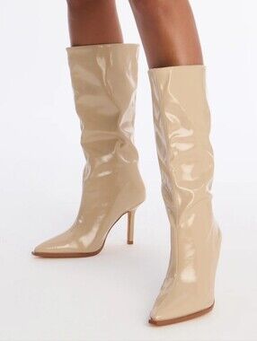 Beige Knee-High Pointed Toe Stiletto Boots